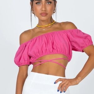 Princess polly carrington pink puff sleeve wrap crop top